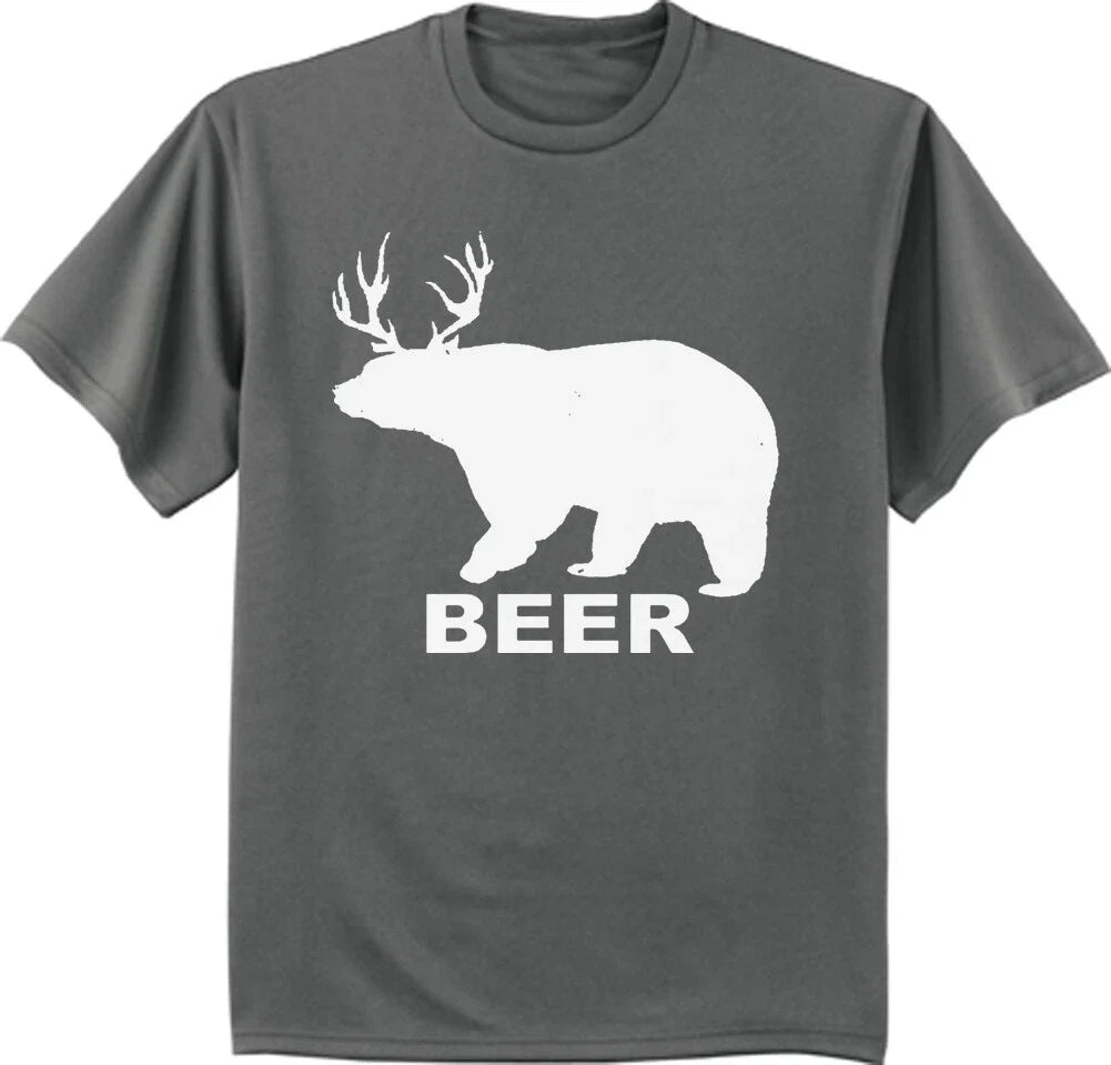 Funny Beer Deer Bear T-shirt Mens Graphic Tee Dad Gifts Hunting