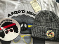 NWT Afro’d Hippie Peace Round Neck T-Shirt Gray Large & knit hat & stickers