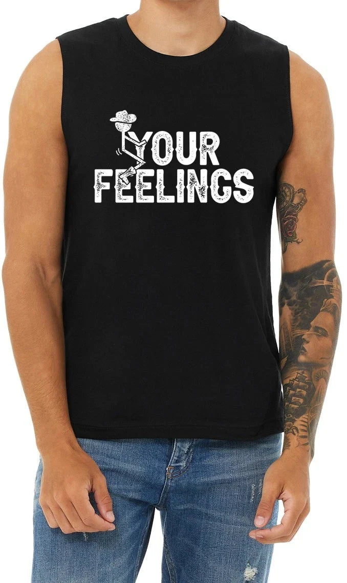 Funny Rude Offensive T shirt Sleeveless Mens Cut Off Shirts F Your Feelings Tee
