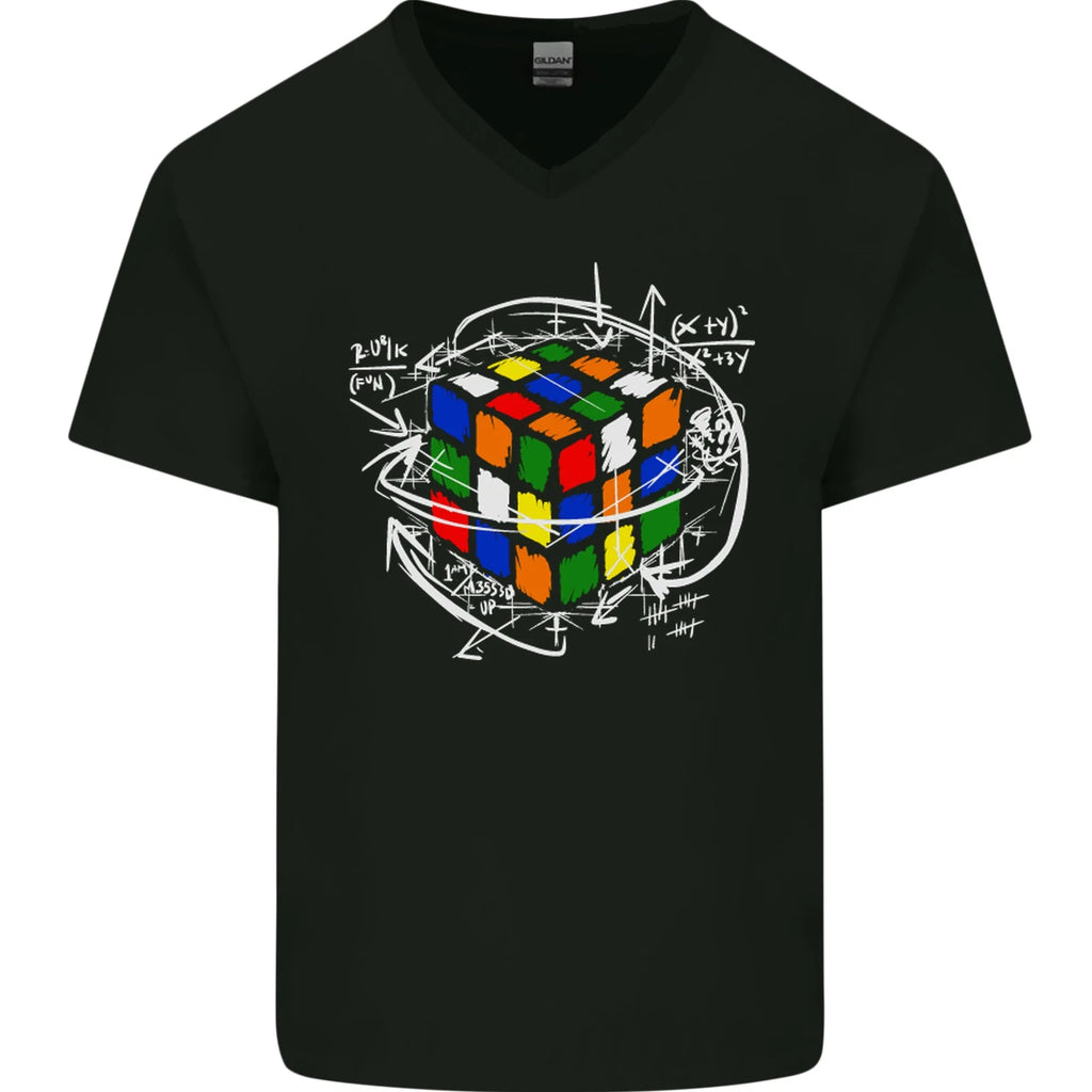 Rubix Cube Equation Funny Puzzle Enigma Mens V-Neck Cotton T-Shirt