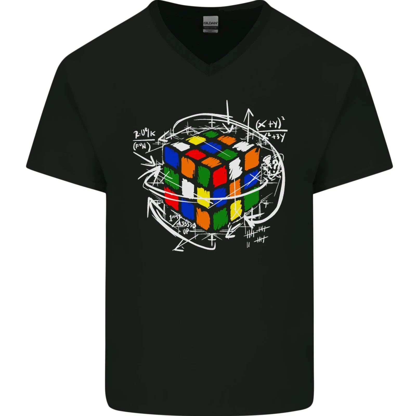 Rubix Cube Equation Funny Puzzle Enigma Mens V-Neck Cotton T-Shirt