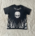 Flaming Skull T Shirt Men L/XL Black White Y2K Style Motorcycle Wheel Brothers