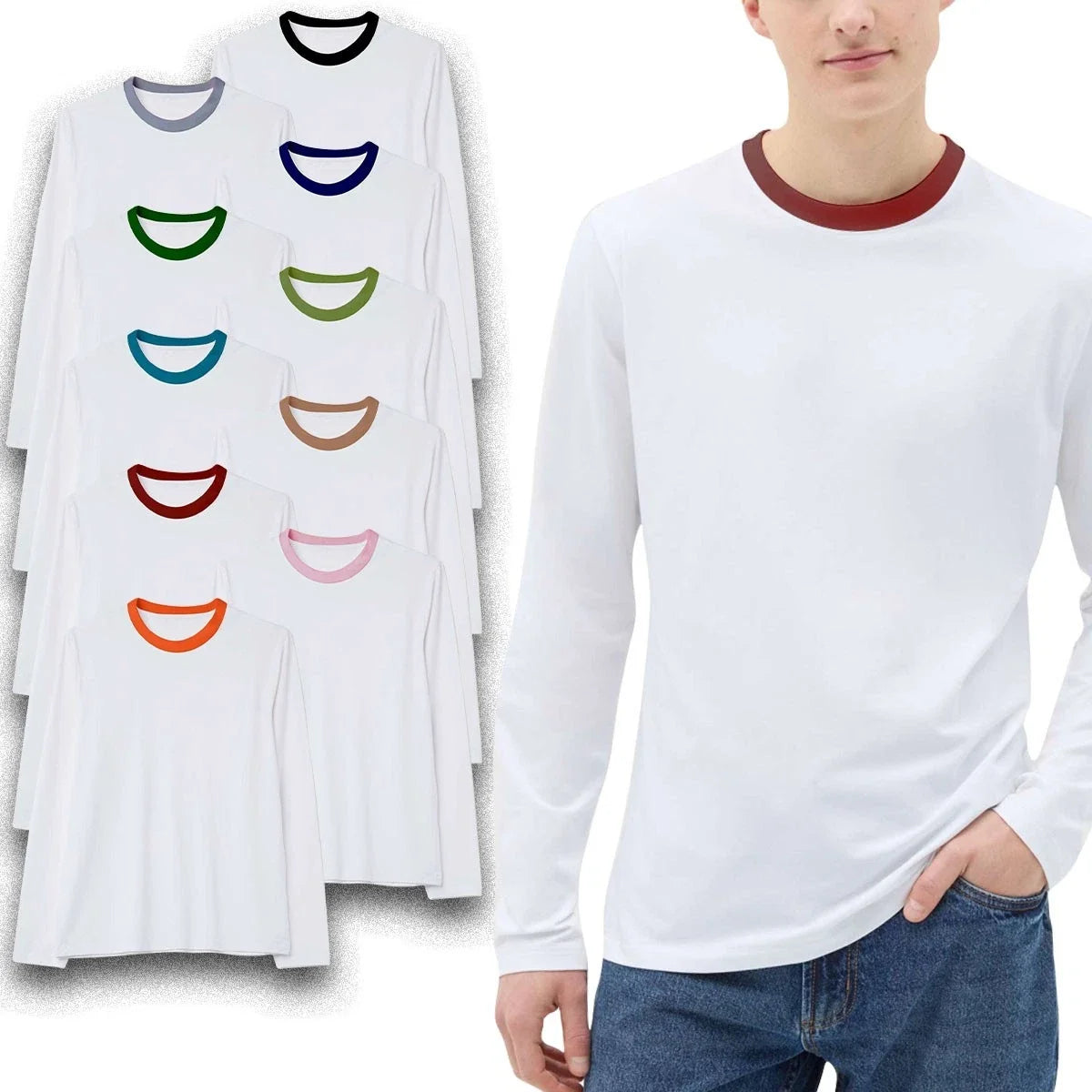 Mens Long Sleeve Premium T Shirt Size S to 6XL Plain Work Sports Ringer Top