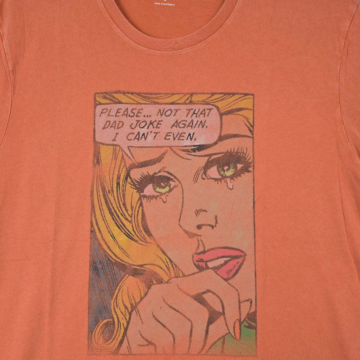Lucky Brand Mens Shirt Large Orange Comic Dad Joke Casual Funny Cartoon Girl NWT
