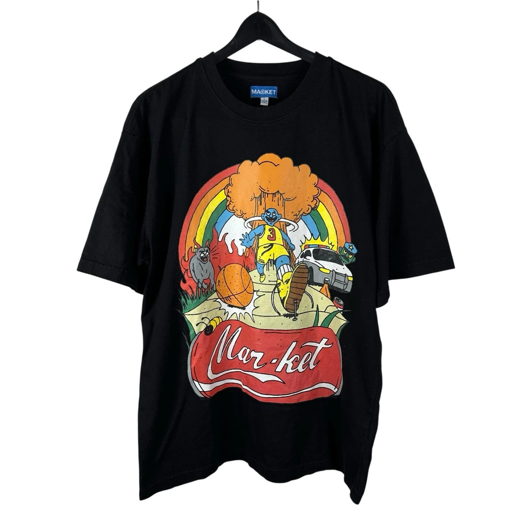 Mens Y2K Market Streetwear Big Logo Abstract Artistic Graphic Shirt Size L