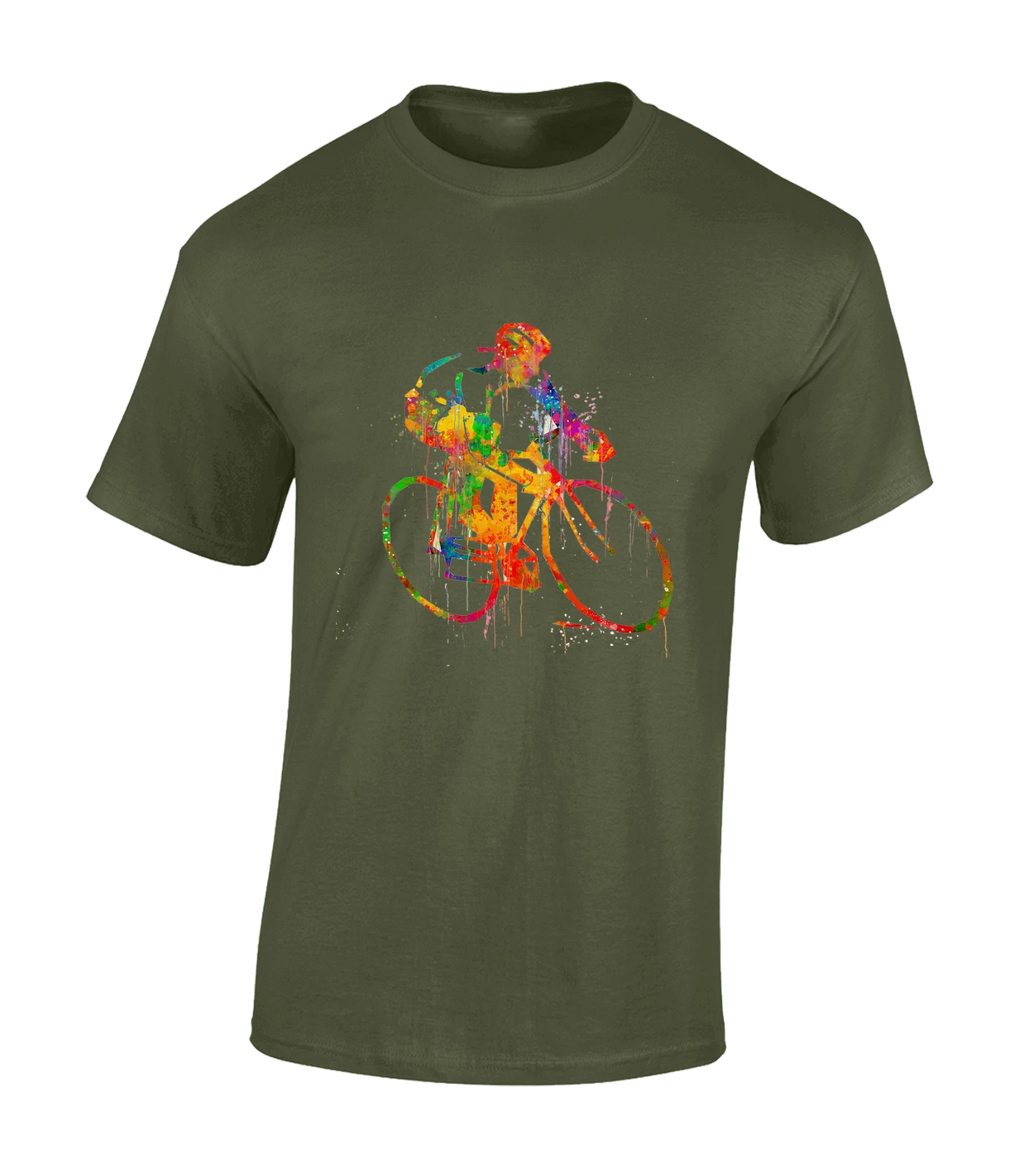 WATERCOLOUR CYCLING MENS T SHIRT COOL BIKE BIYCYCLE DESIGN CYCLIST GIFT IDEA DAD