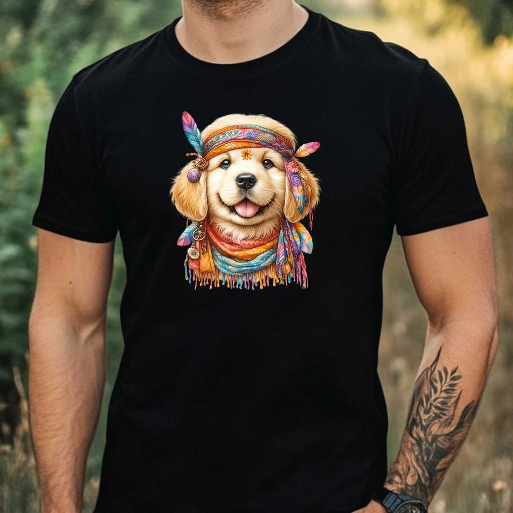 Mens Hippie Dog Print Cotton T-Shirt Size XS to 5XL