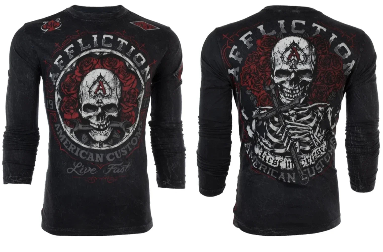 AFFLICTION Men's Long Sleeve T-Shirt REST IN GREASE Black Tattoo Biker S-3XL