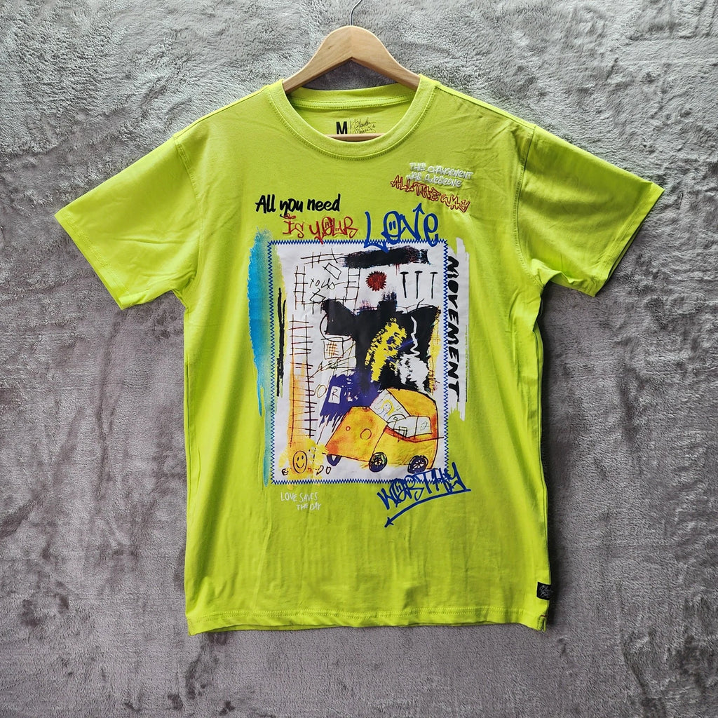 Bleeker & Mercer Graphic T-Shirt Mens Medium Neon Green Streetwear Art Tee