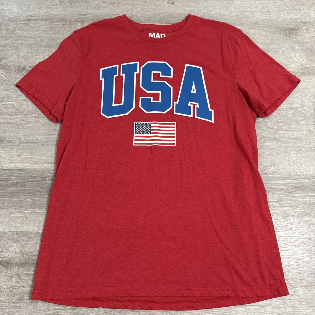 USA Shirt American Flag Patriotic Men's Red Cotton Blend XL Tee