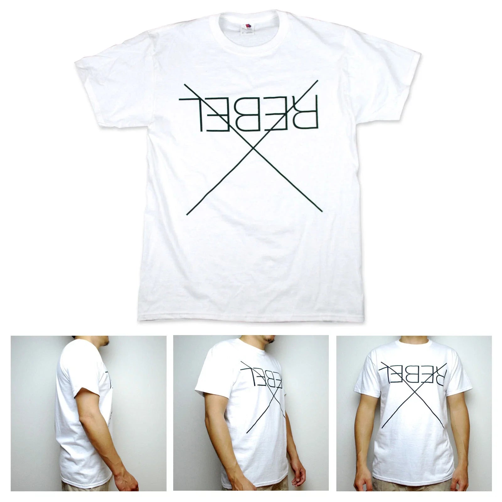 SA106 Mens Rebel X Minimal Typography Simple Art Clean Graphic White T Shirt