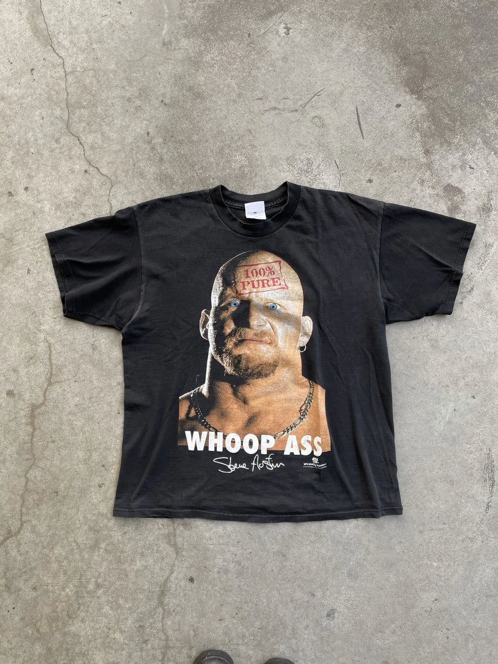 Vintage 1998 WWF Stone Cold Steve Austin Whoop Ass T-Shirt Size L  Fade Black