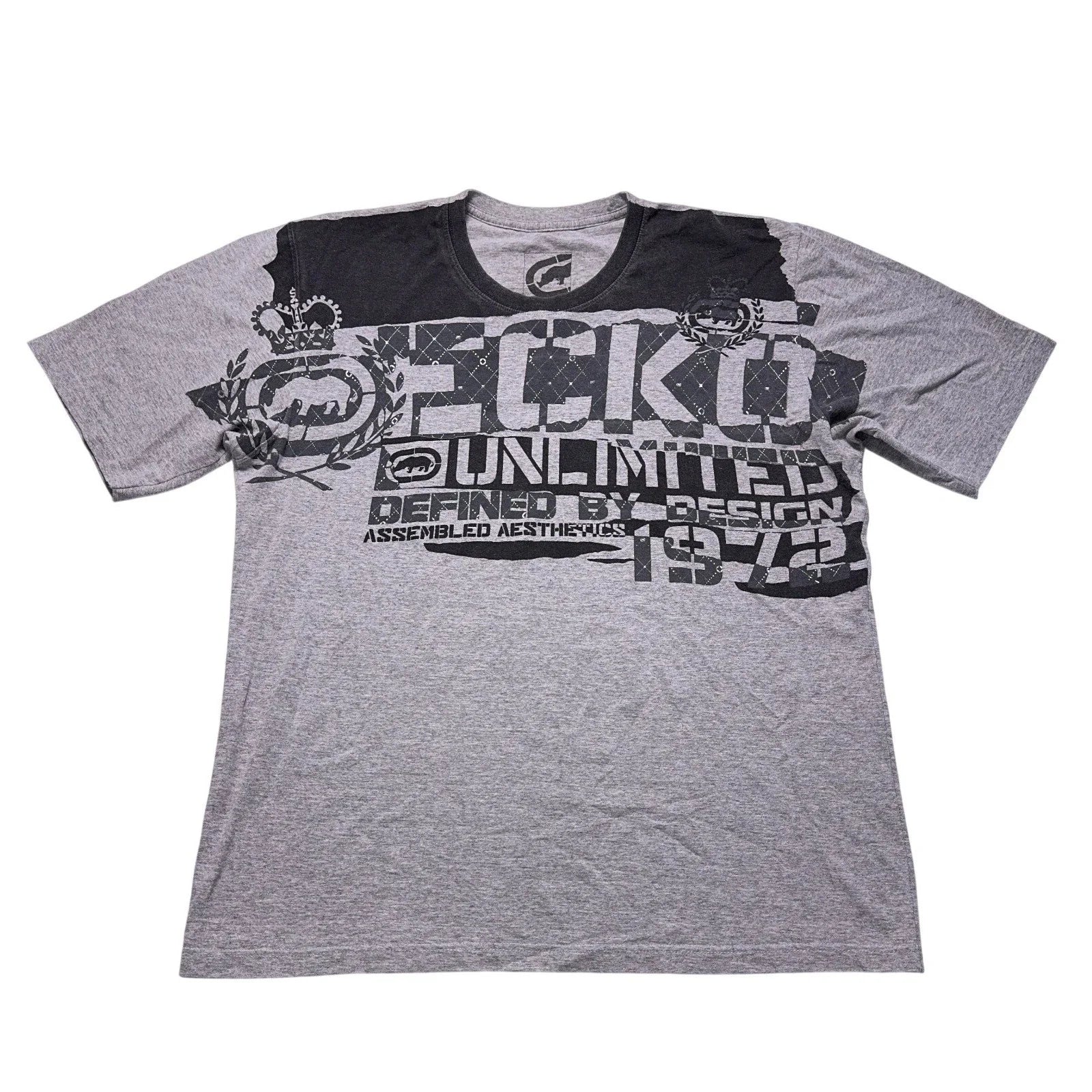 Vintage Ecko Unltd MMA Graffiti T-Shirt Mens 3XL Gray Skull Oversized Y2K