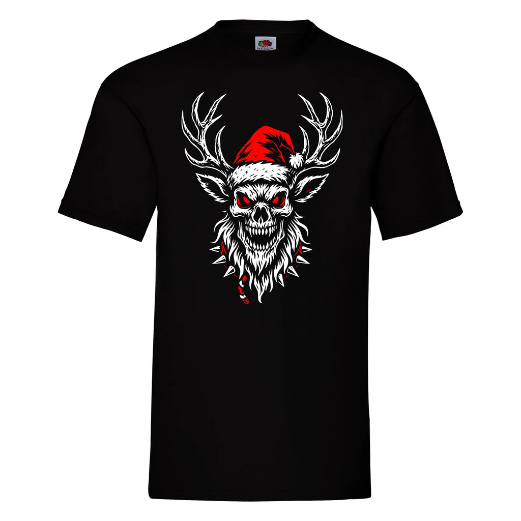 Demonic Reindeer Skull Santa T Shirt Horror Xmas Goth Mens Graphic Tee Top