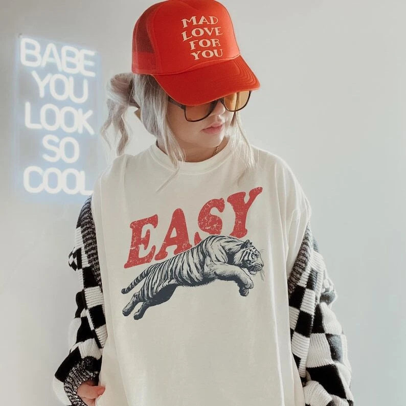 Easy Tiger Shirt, Retro Boho Tee, Unisex Trendy Aesthetic Comfort Colors Shirt,