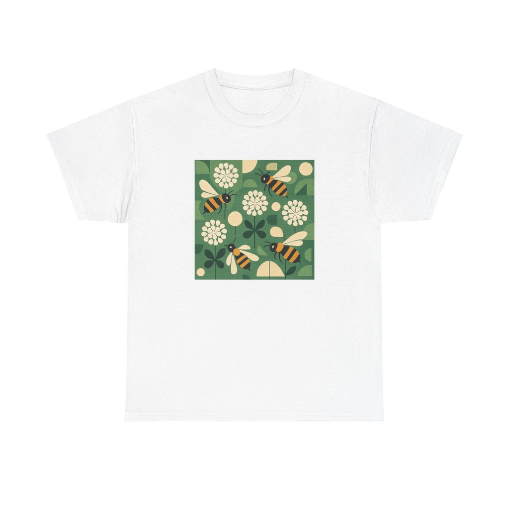Unisex Adult T Shirt Mid Century Modern Bees and Clover Pattern