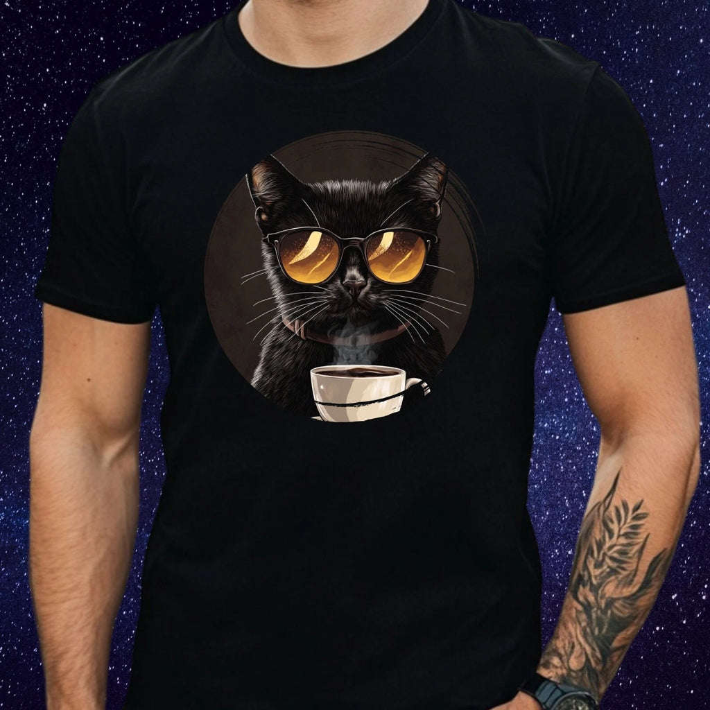Mens Casual Black Cat Print Cotton T-Shirt Size XS to 5XL