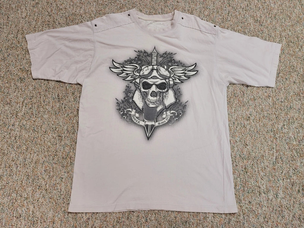 Avirex Shirt Men 3XL Off White Skull Sword Rhinestones Biker Grunge Graphic Logo