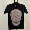 Mano Santa Skull Graphic T Shirt Small Black Colorful Mosaic Art Festival Tee
