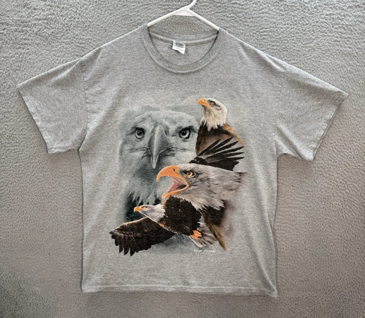 Vintage Gildan Shirt Adult Large Gray Eagle Nature Biker Grunge Skater 90s Y2K