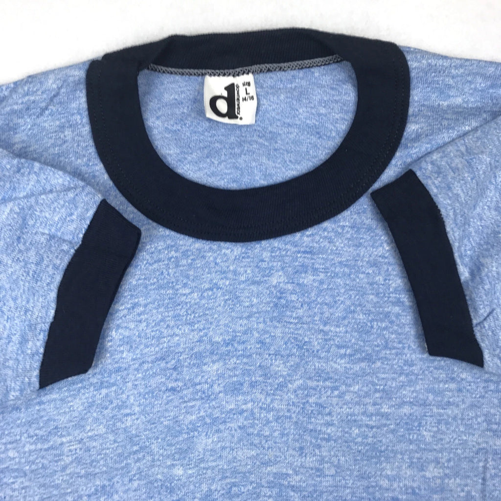 NOS vintage 80s BLANK BLUE RAYON TRI-BLEND RINGER T-Shirt XXXS soft thin rock