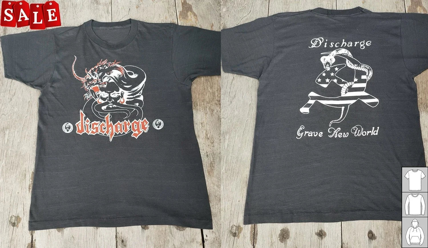 New Discharge Black T-Shirt 2side Unisex TH1296