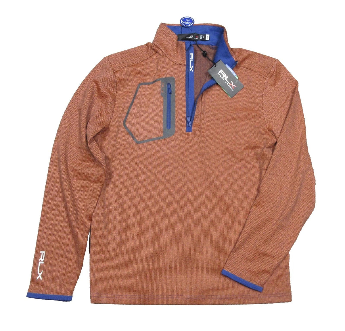 RLX Ralph Lauren Orange/Blue Herringbone 1/4 Zip Fleece Lined Pullover Shirt