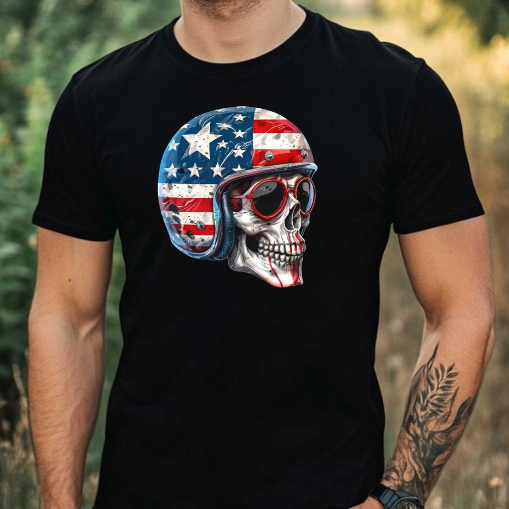 Mens Biker Skull Motif Cotton T-Shirt Size XS to 5XL