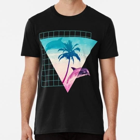 Aesthetic Dolphins 80's 90s Hypnotic Summer Beach Print Design S-5XL USA T-Shirt