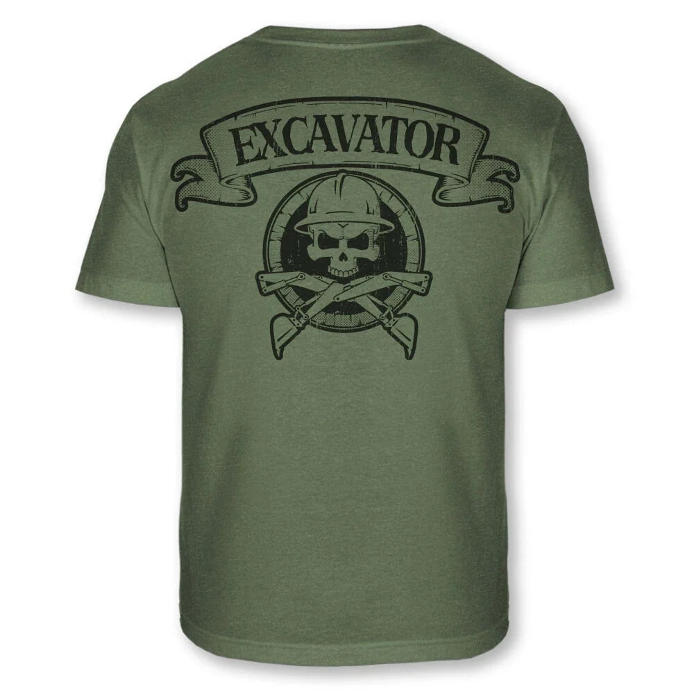 Excavator Skull Crossbones T-Shirt Digger Backhoe Excavate Soft Blend Tee - A114