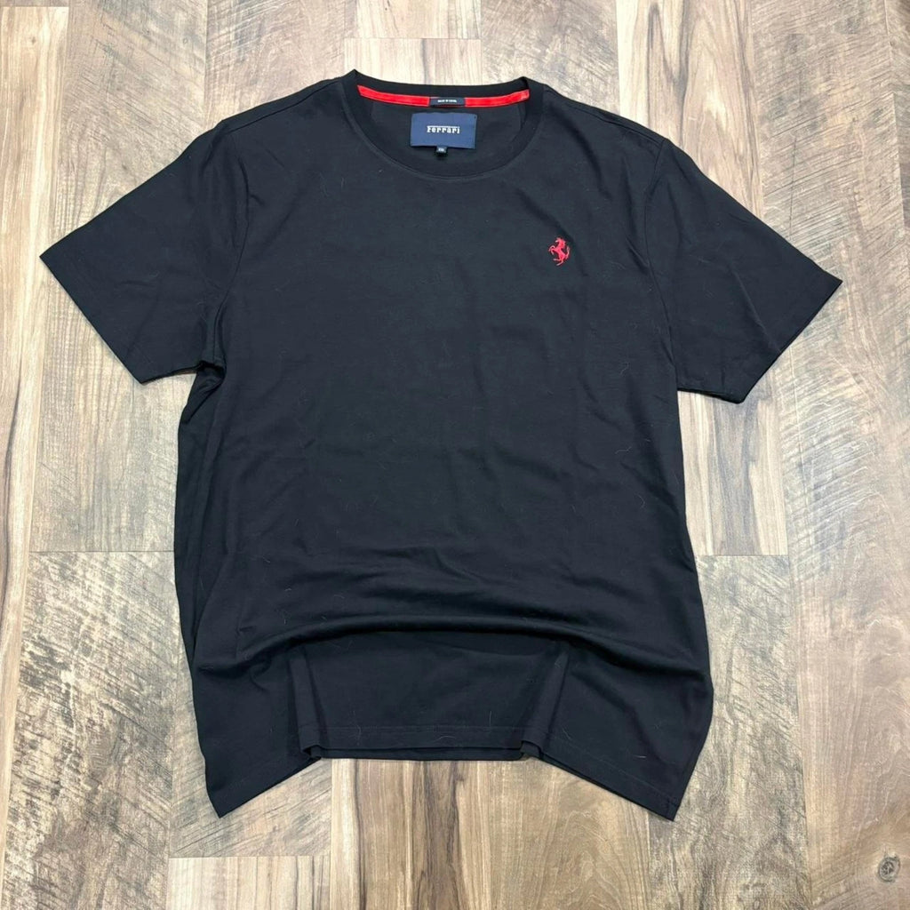 Vintage Y2K 2000s Ferrari Tee Black Red Shield Logo Minimalist Racing Shirt