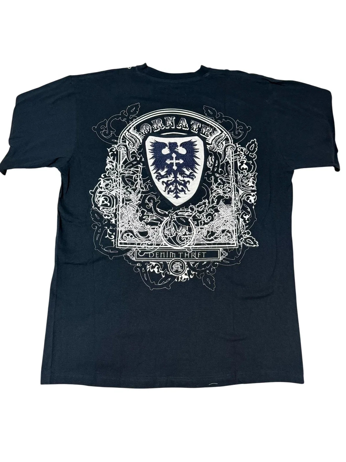 Y2k Russo Shirt Mens XL Navy Graphic Crest Embroidered Tee grunge jessie pinkman