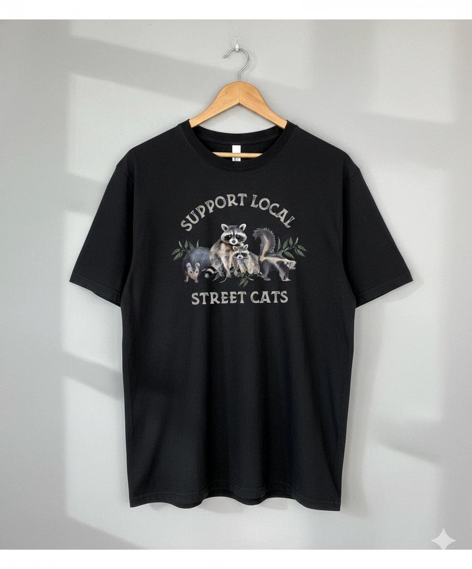 Support Local Street Cats Raccoon Opossum Skunk Graphic T-Shirt - S436