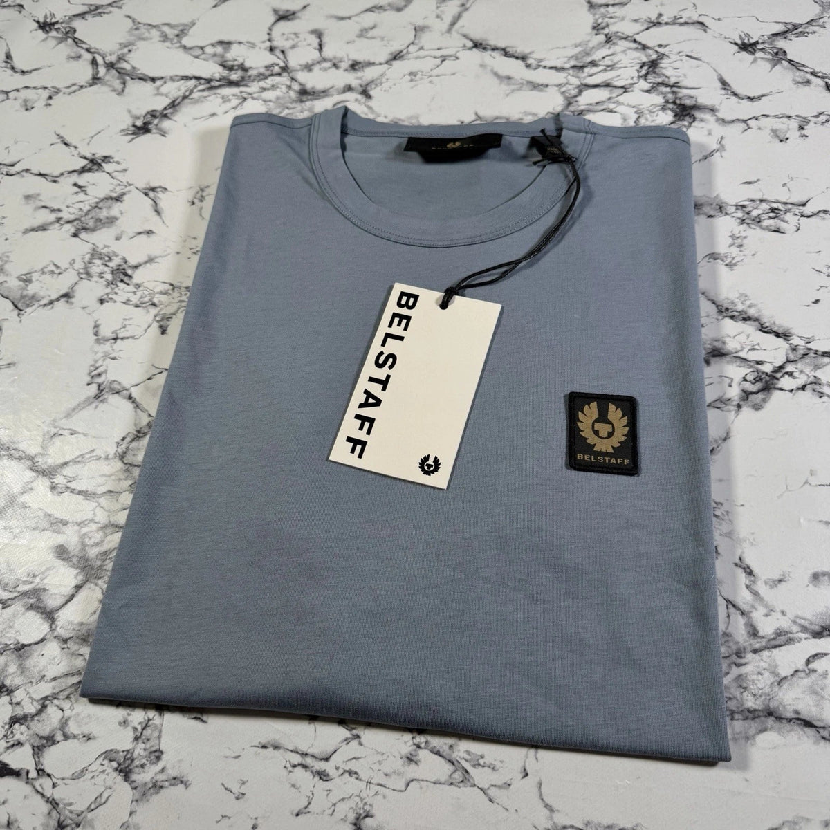 BELSTAFF Mens Blue Flint Phoenix Logo T Shirt SIZE LARGE BNWT Authentic