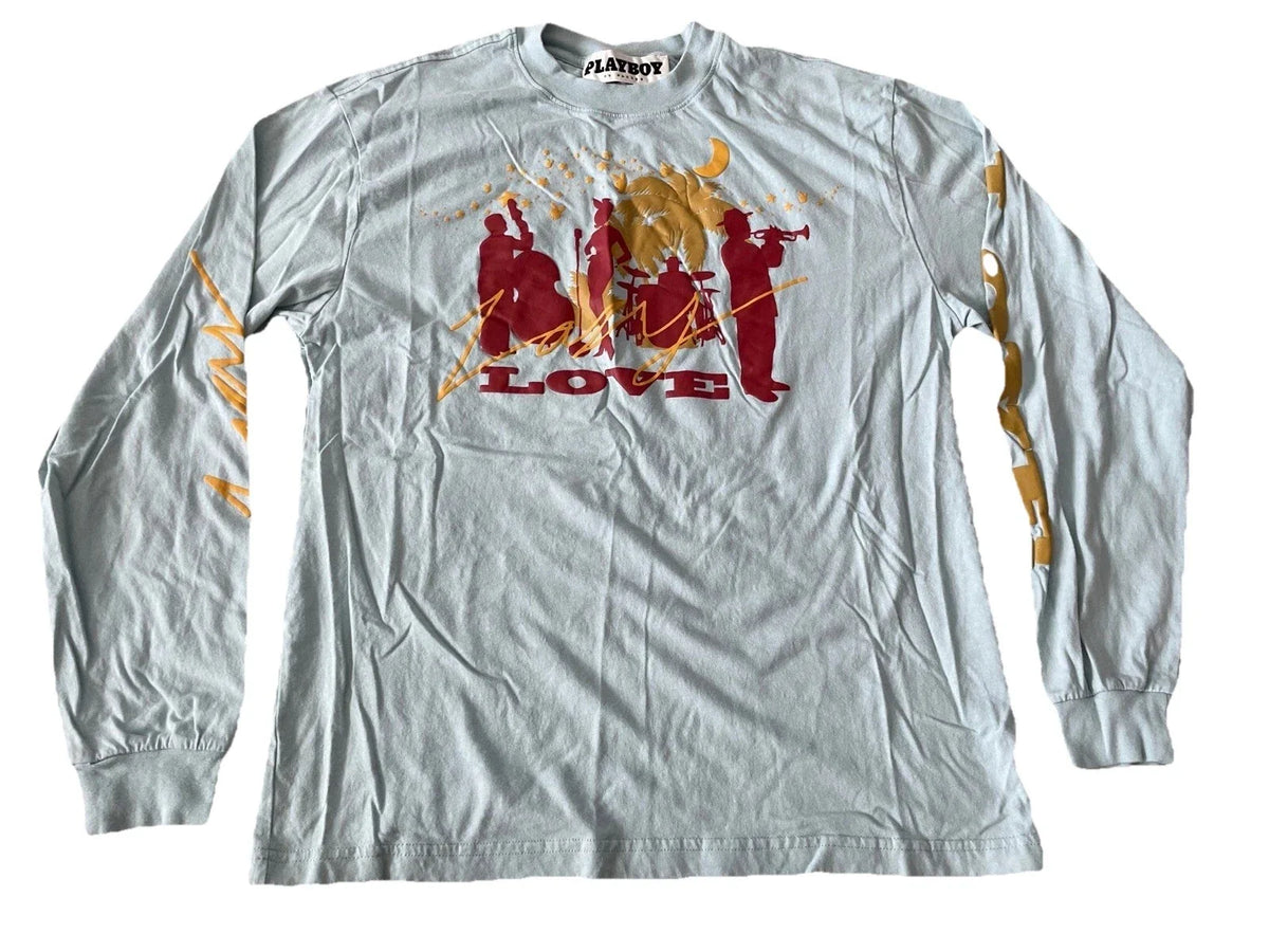 Playboy By Pacsun Lazy Love Long Sleeve Blue Shirt Mens Small