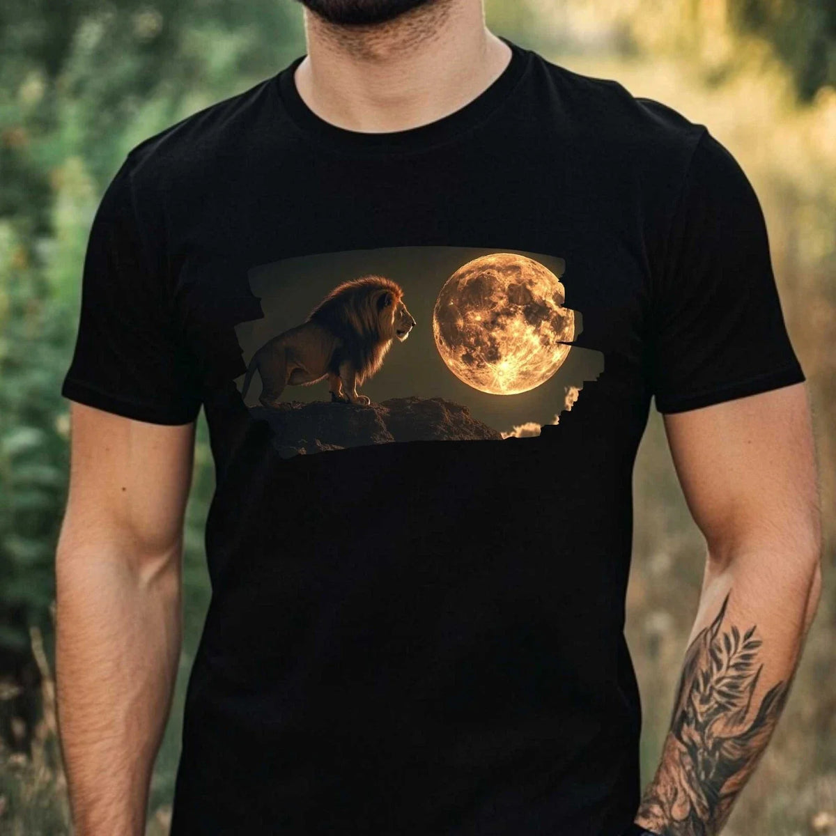 Mens Lion Full Moon Print Cotton T-Shirt Size XS to 5XL
