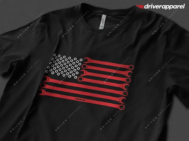 The Original Driver Apparel American Flag Wrenches and Nuts Shirt, Car Guy Shirt