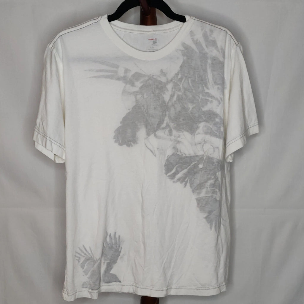 JF Jay Farrat men's size L t-shirt white print modern fit crew neck short sleeve