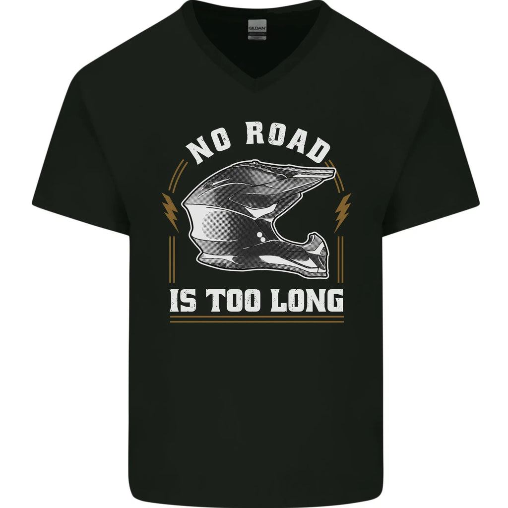 No Road Too Long Motocross MotoX Dirt Bike Mens V-Neck Cotton T-Shirt