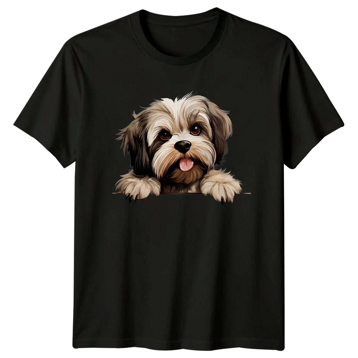 Cute Shih Tzu Dog Portrait Graphic Art Style T-Shirt