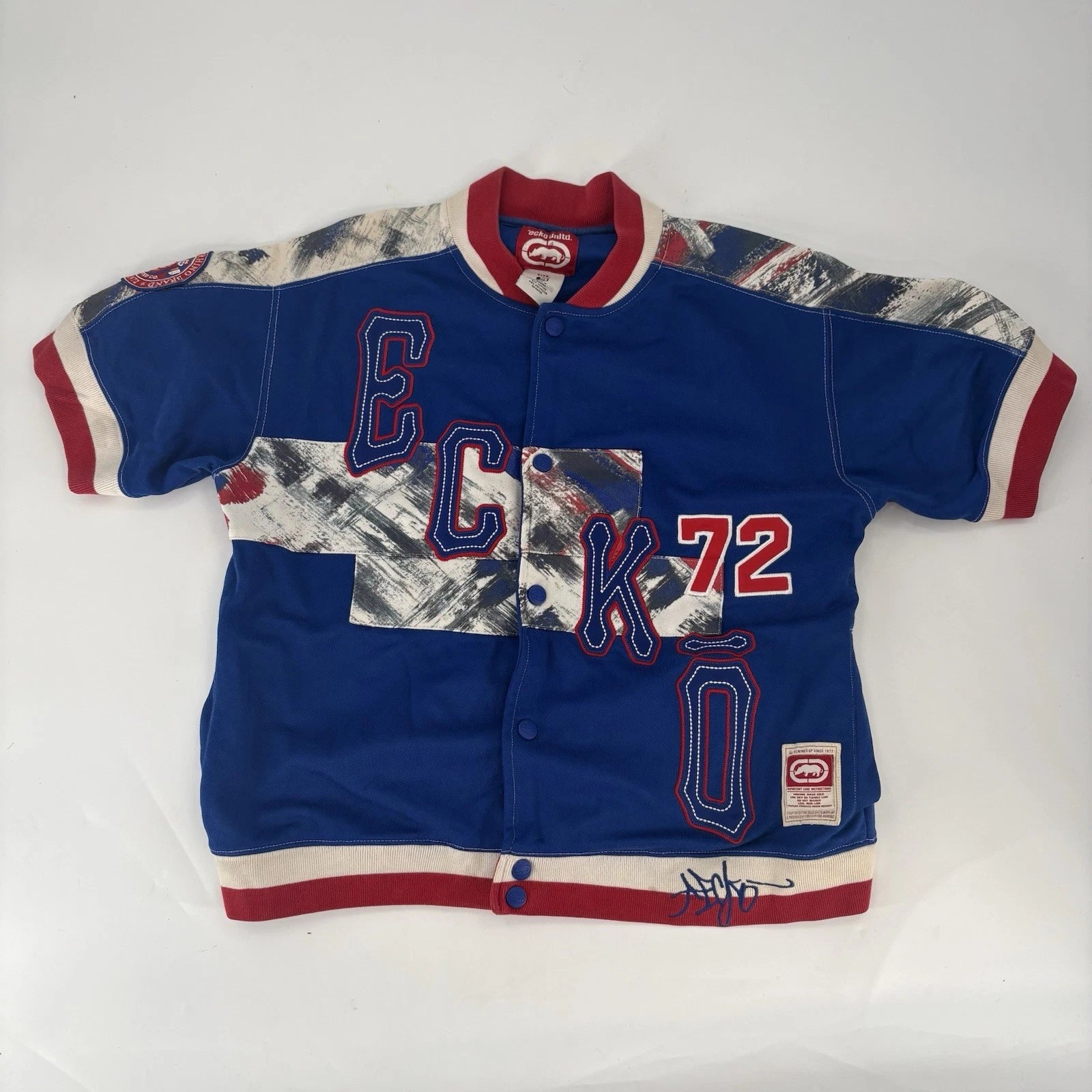 Ecko United Jersey Shirt Blue Red 72 Spell Out Streetwear size Small Vintage