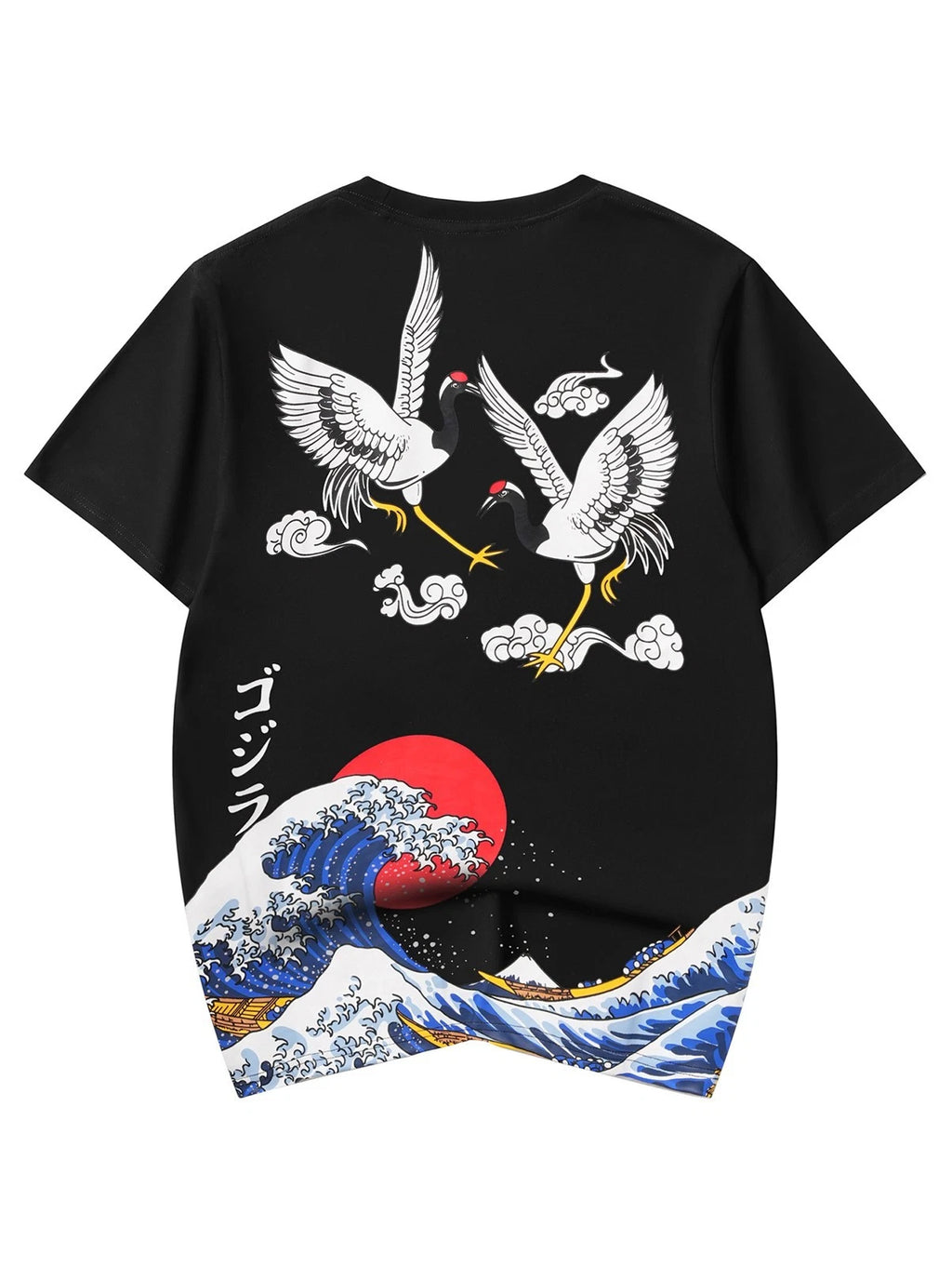 Niepce Men's Crane and Waves Graphic Tee Japanese Streetwear T-Shirt