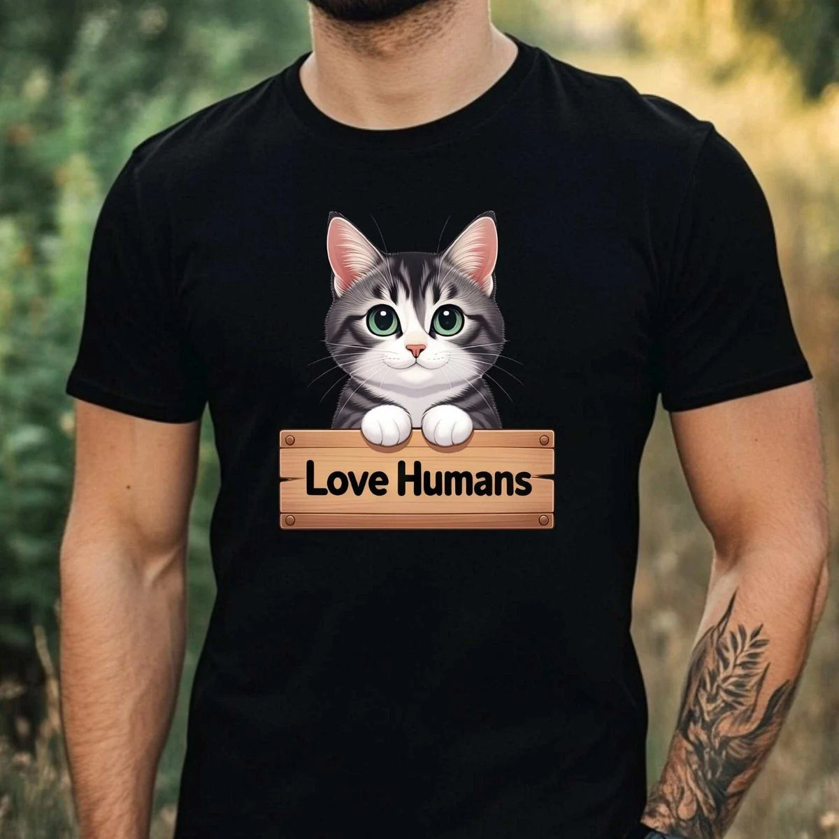 Mens Kitten Loving People Motif Cotton T-Shirt Size XS to 5XL