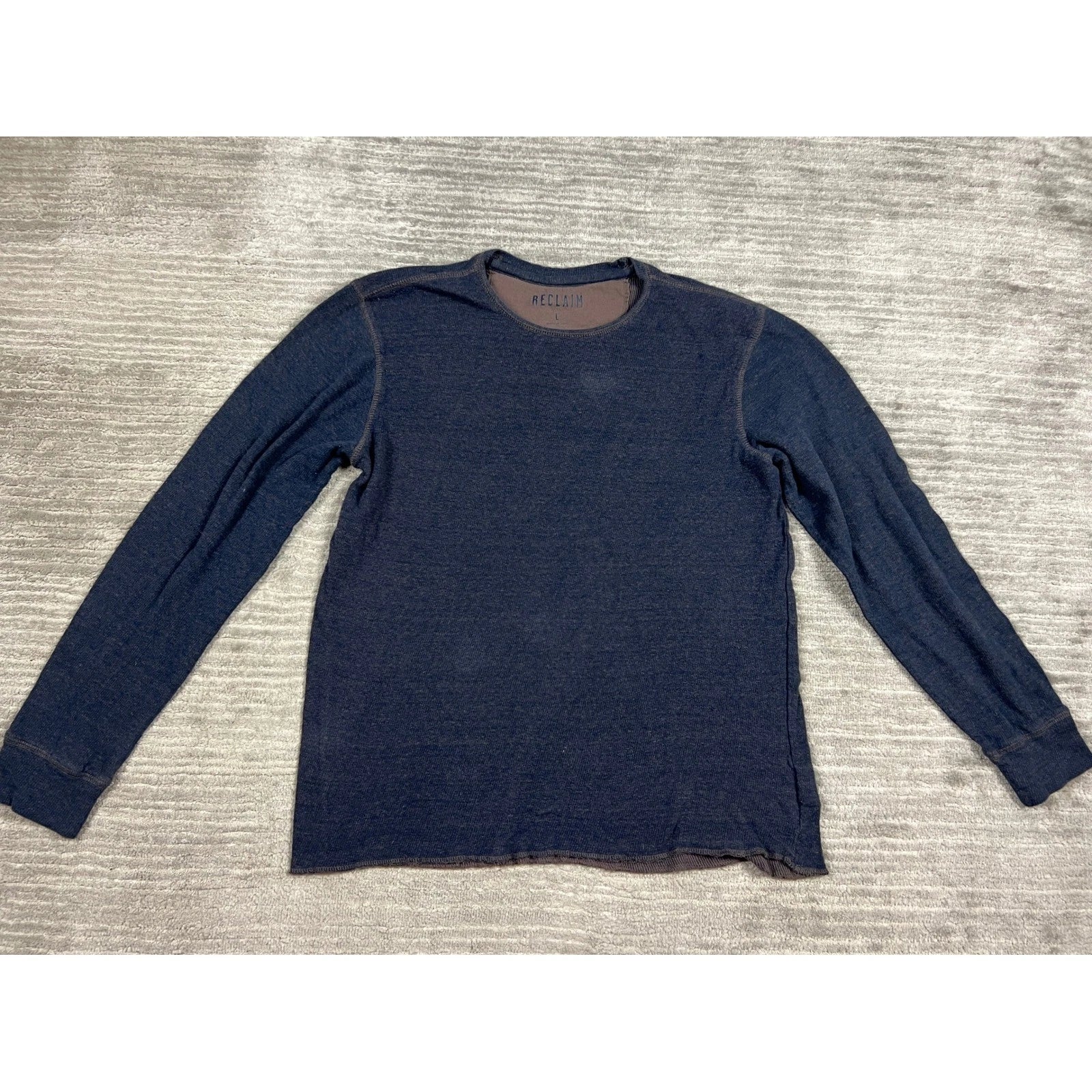 Reclaim Thermal Top Mens L Blue Waffle Knit Cotton Crew Neck Long Sleeve Shirt