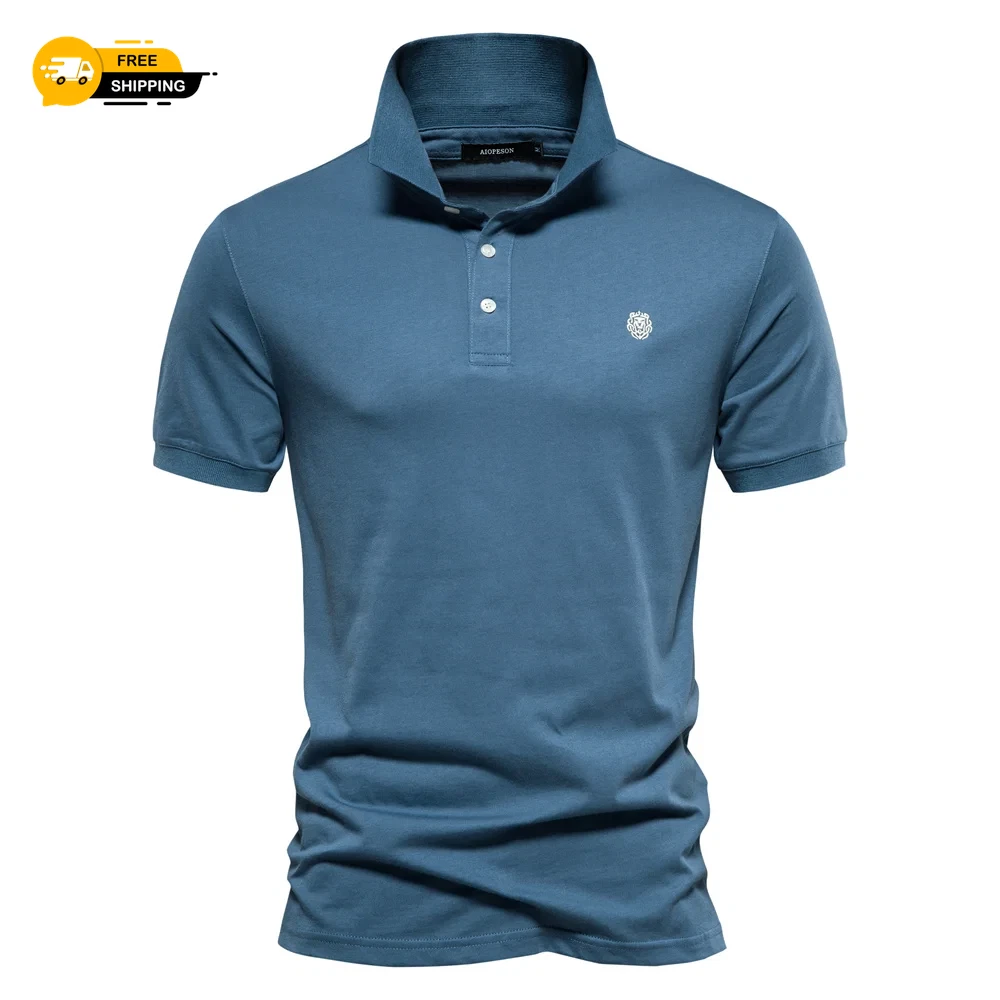 Men's 100% Cotton Embroidery Polo Shirt Solid Color Short Sleeve Casual Golf T-S