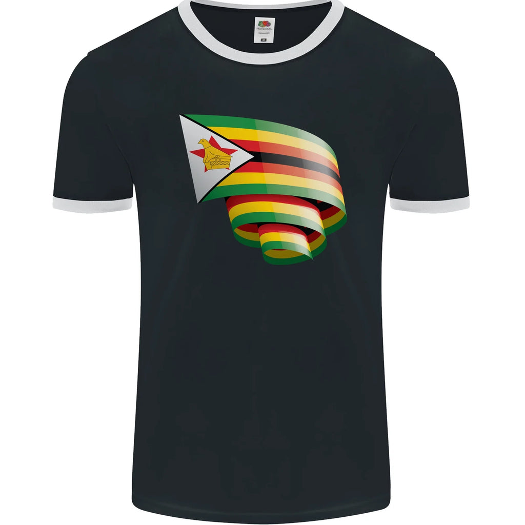 Curled Zimbabwe Flag Zimbabwean Day Football Mens Ringer T-Shirt FotL