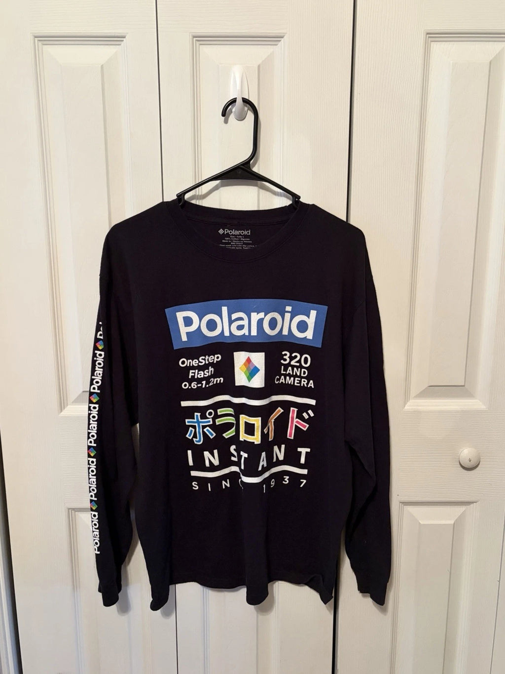 Polaroid Instant  Long Sleeve Graphic T-Shirt Black Size Large Retro Camera Logo