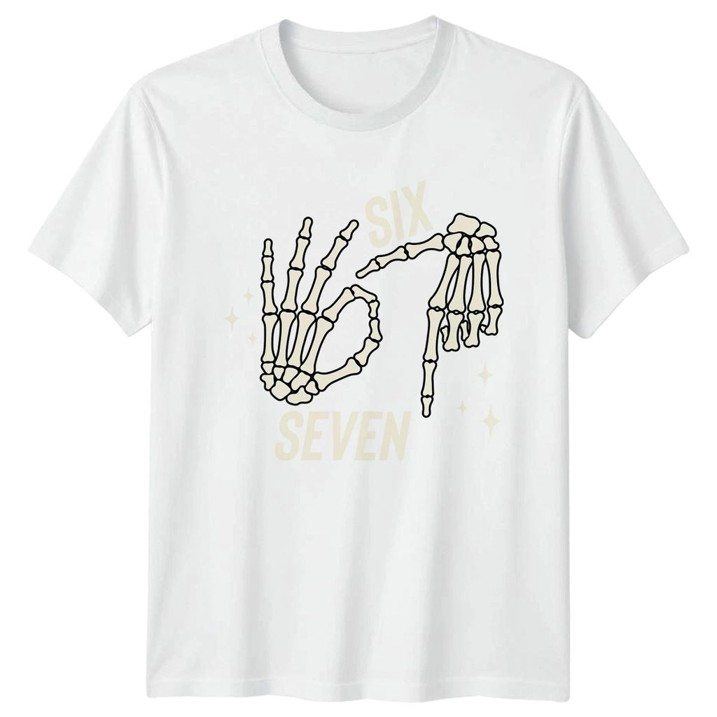 Six Seven Skeleton Hands Halloween Mens Womens Graphic Tee Shirt