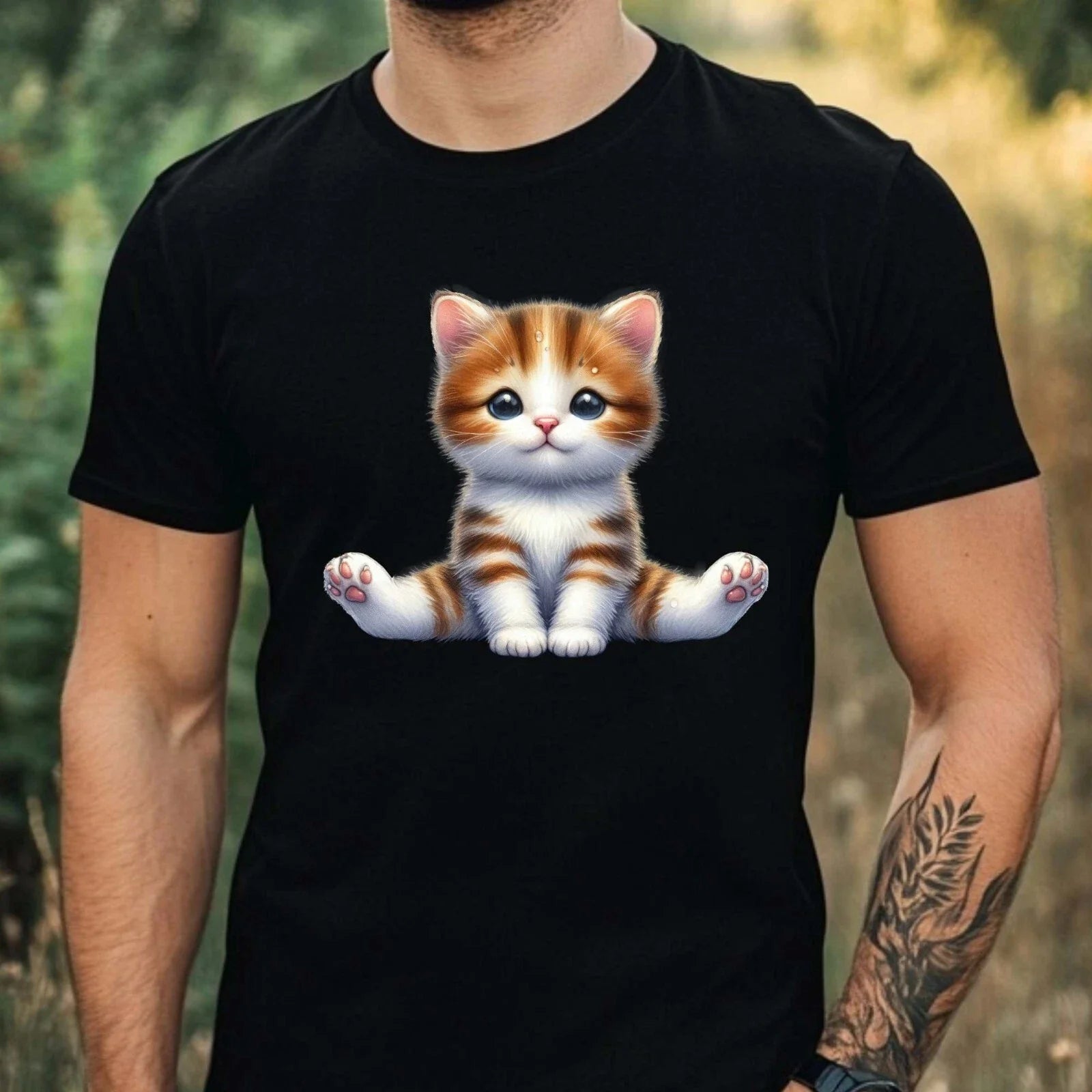 Mens Cat Yoga Print Cotton T-Shirt Size XS to 5XL