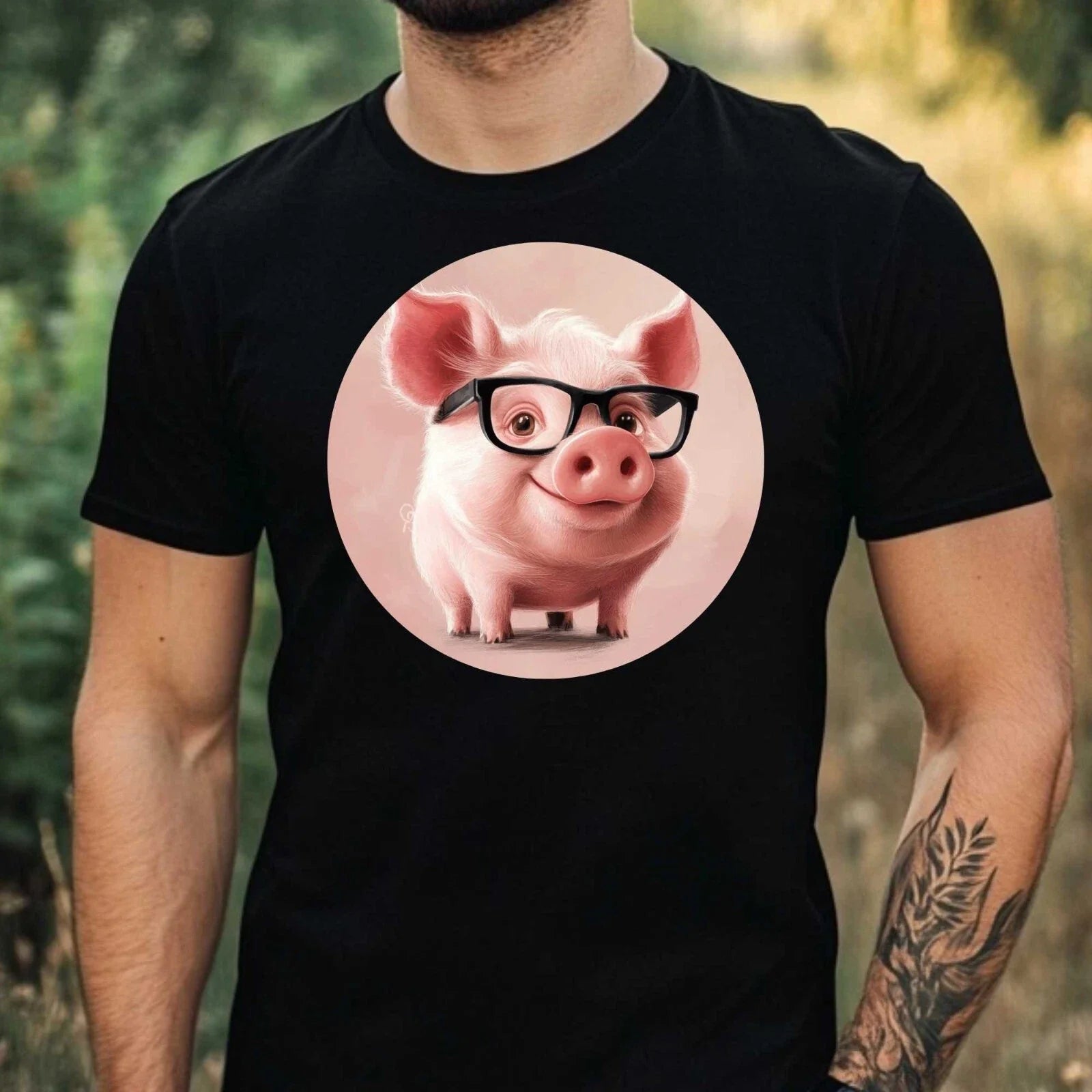 Mens Funny Pink Pig Print Cotton T-Shirt Size XS to 5XL